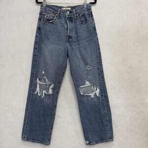 Levi's Ribcage Straight Ankle Jeans Womens 27x27 Blue High Rise Distressed Denim